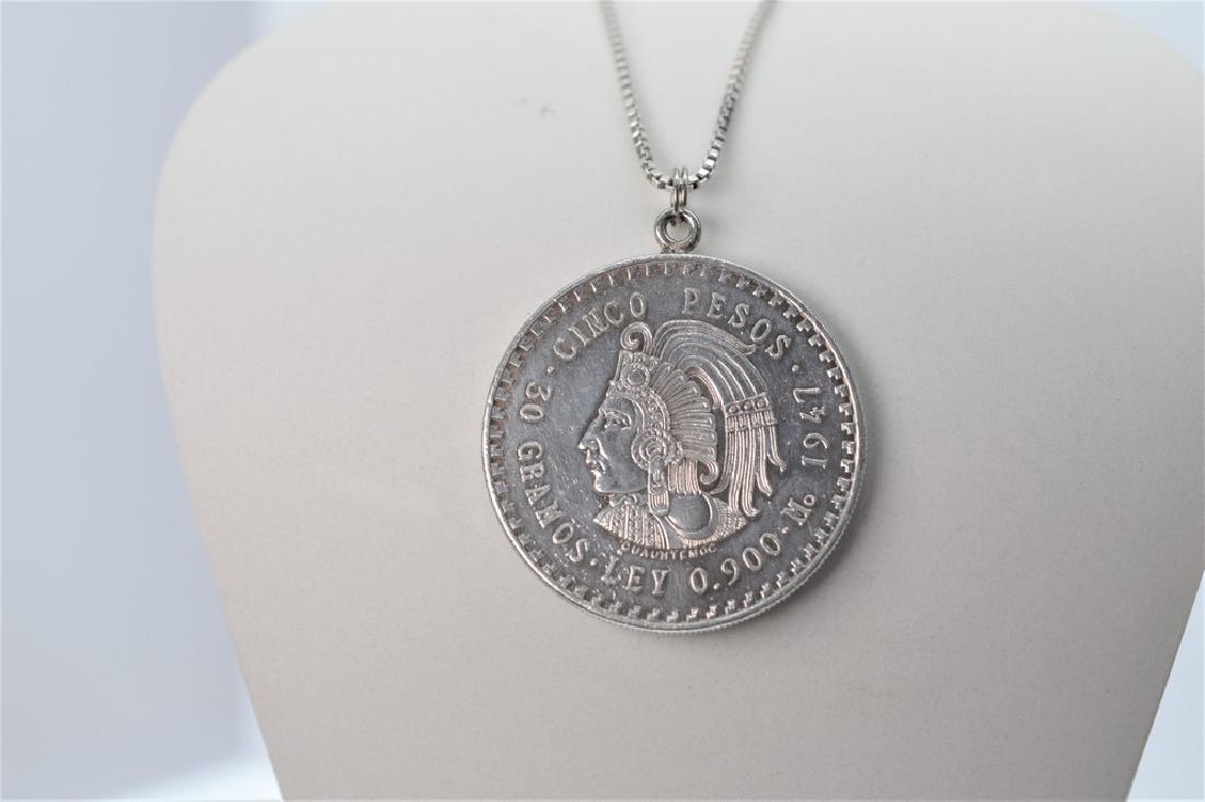 900 Silver 1947 Mexican Five Peso Coin Necklace - 22" (1 of 3)