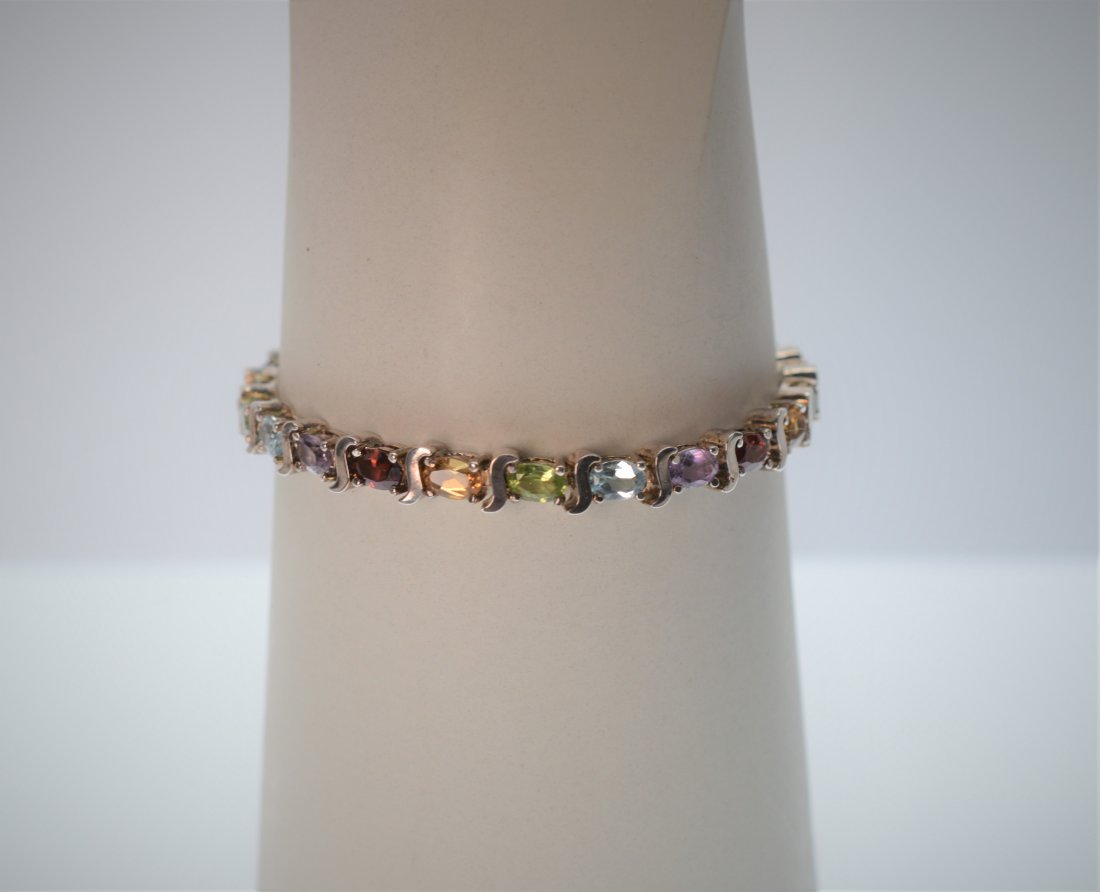 Sterling Silver Multicolored Stone Tennis Bracelet (1 of 5)