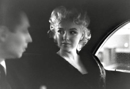Marilyn Monroe & Dick Shepherd: Artist: Ed Feingersh Title: Marilyn Monroe & Dick Shepherd Medium: Silver Gelatin Year: 1955 Height/Width: 12 x 16 in Description: Actress Marilyn Monroe rides in the back of a car with Dick