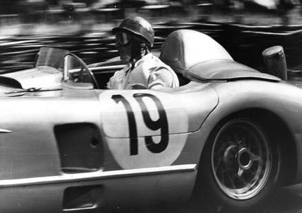 Mercedes Racer: Artist: Bert Hardy Title: Mercedes Racer Medium: Silver Gelatin Year: 1953 Height/Width: 16 x 20 in Description: Argentinian race car driver Juan Fangio (1911 – 1995) in his Mercedes at Le Mans, Jun