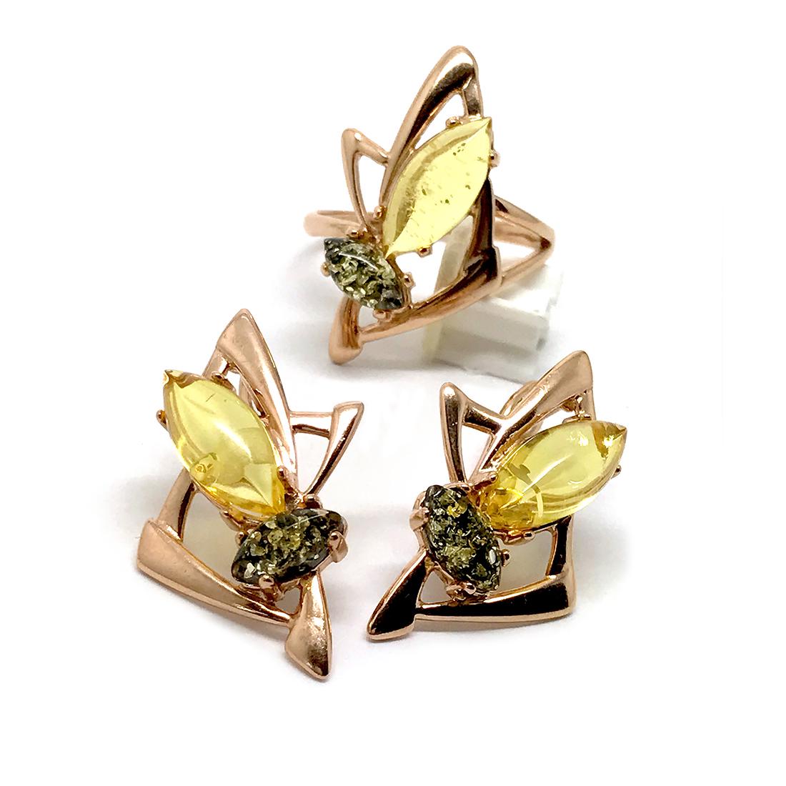 Baltic amber set Ring + Earrings Ag925 goldplated (1 of 11)