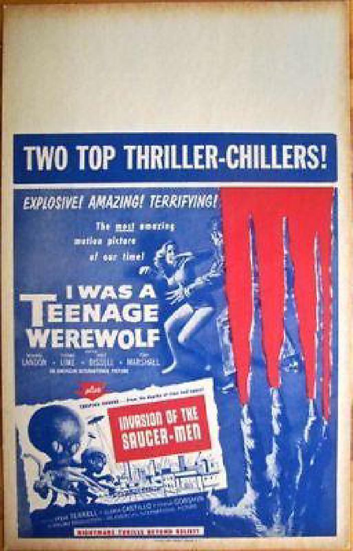 TEENAGE WEREWOLF & SAUCER MEN DOUBLE-BILL WINDOW CARD! (1 of 1)