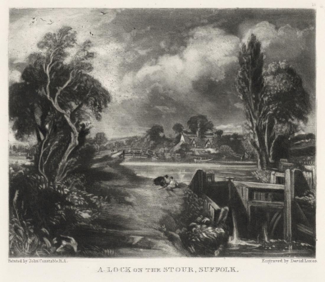 Sir John Constable / David Lucas mezzotint "A Lock on: This beautiful mezzotint engraving was composed by John Constable and engraved by David Lucas. It is from the much sought-after "English Landscape" series; this impression on cream wove paper is from