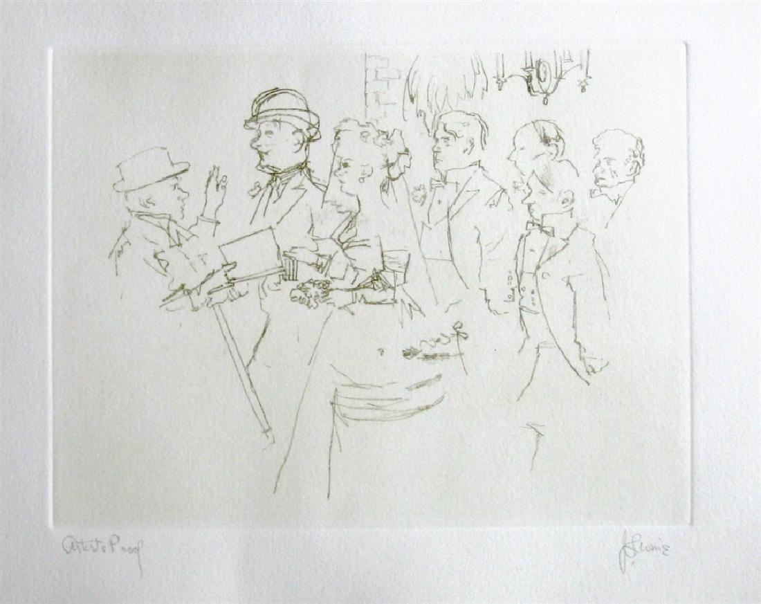 Jack Levine signed original etching "The Wedding": Medium: original soft ground etching, signed in pencil and annotated "Artist's Proof". This etching was executed in 1967 for the "Dreigroschen Film" series, for the limited edition portfolio published