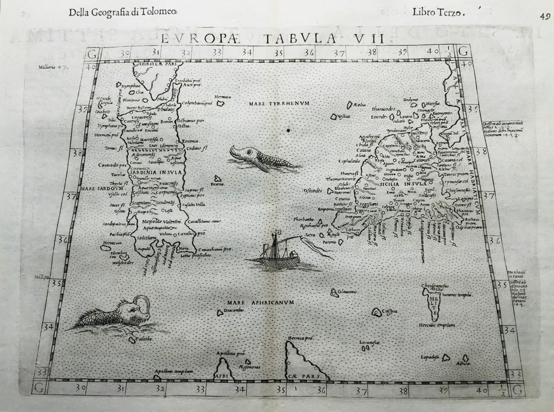 Ancient Sicily & Sardinia with sea monsters. (1 of 3)