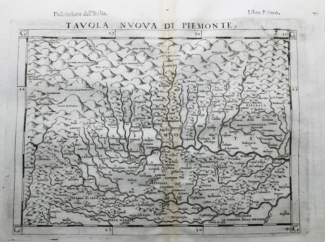 Italy’s Piedmont region during the Renaissance: Title: Italy’s Piedmont region during the Renaissance Date: 1598/99. Cartographer: Ruscelli Size:11x9”. Provenance: Venice. Additional Information: Reserve: $40.00 Shipping: Domestic: Free shippin