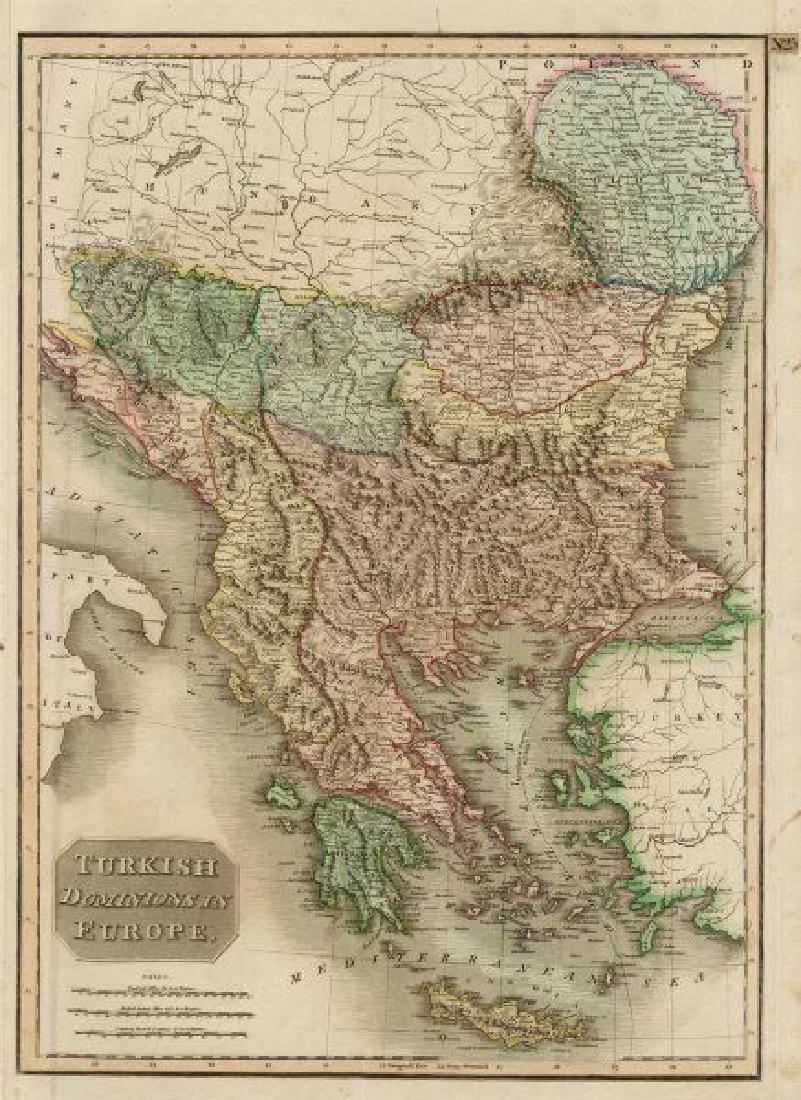 Turkish dominions in Europe. Greece & the Balkans.: TITLE/CONTENT OF MAP: 'Turkish dominions in Europe [with ancient and modern names]' A large map of Turkey in Europe, including Bosnia, Croatia, Dalmatia, Servia, Moldavia, Bessarabia, Wallachia, Bulga
