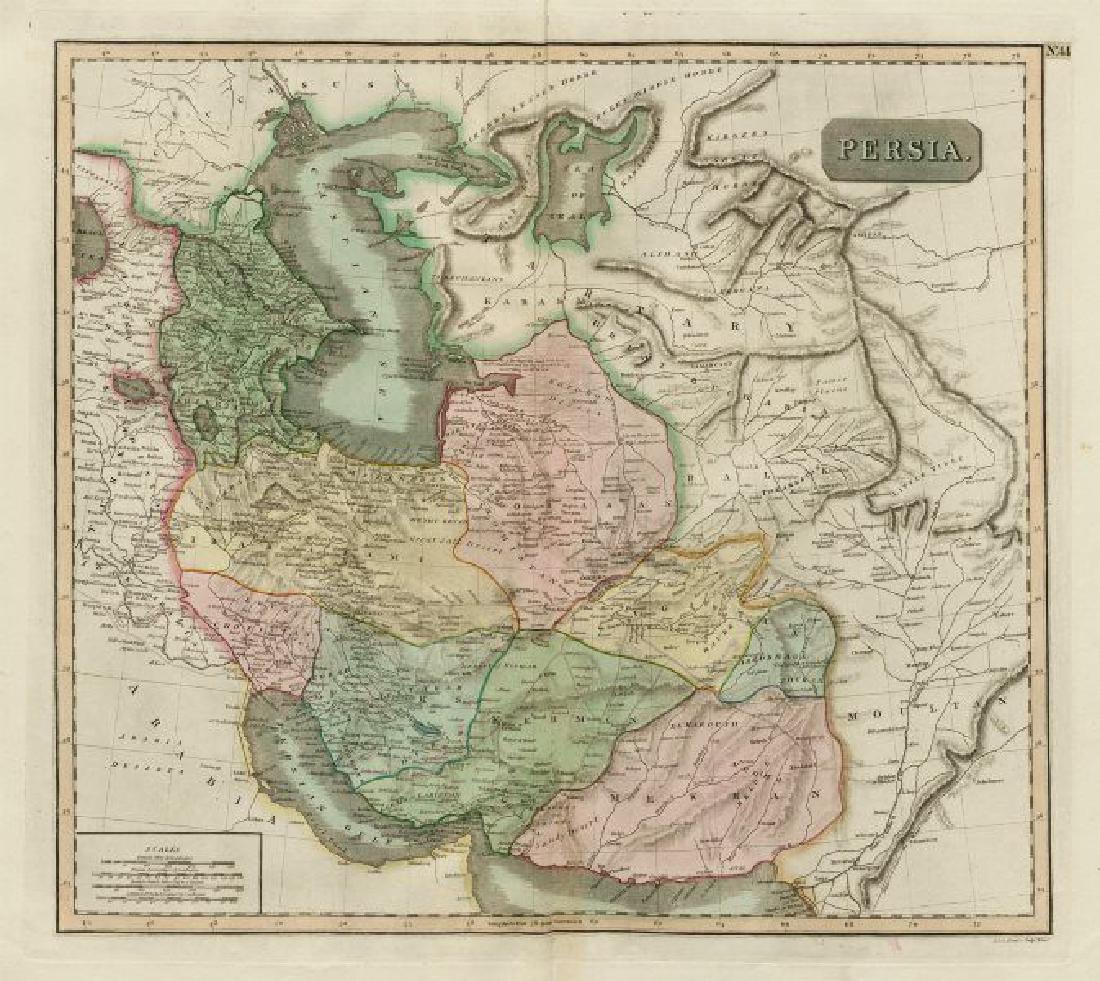 Persia & the Caspian Sea. Caucasus Tartary Afghanistan: TITLE/CONTENT OF MAP: 'Persia [with Armenia]' A large map of the Persian Empire and adjacent territories including the Caspian and Aral Seas, and much of the Caucasus (modern Azerbaijan and Armenia). 