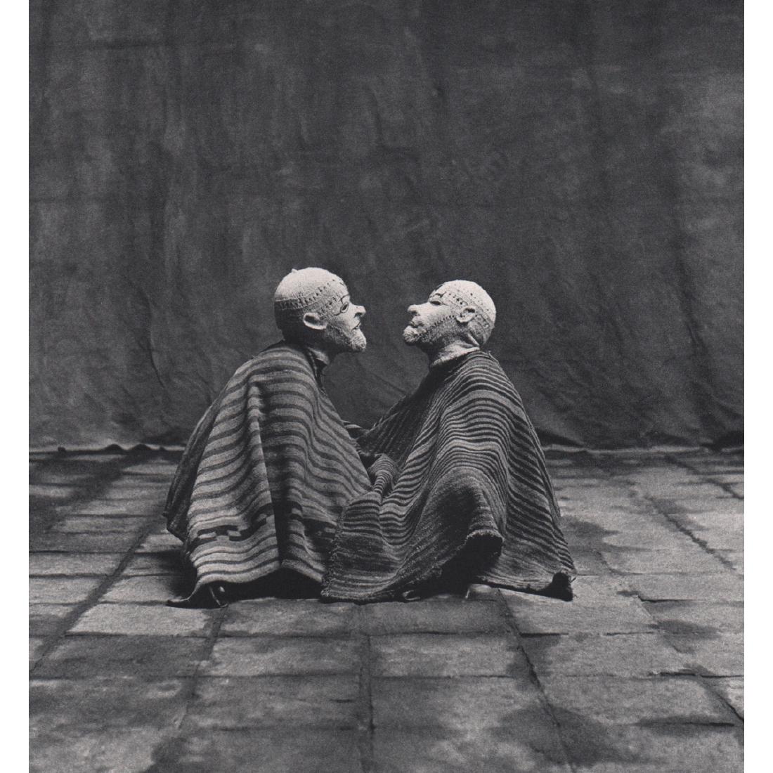 IRVING PENN - Two Men wearing fiesta masks & ponchos: Artist: IRVING PENN Print Title: Two Men wearing fiesta masks & ponchos Medium: Sheet-fed Gravure Printing Date: 1960's Printed in Switzerland Image Size approx: 6.75 X 7.25 inches Irving Pennwas an A