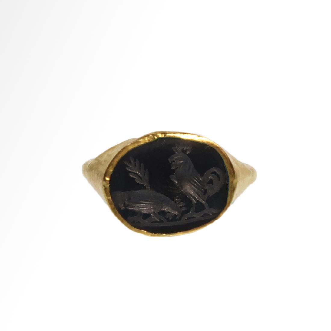 Roman Gold Ring with two Cockerels (1 of 6)