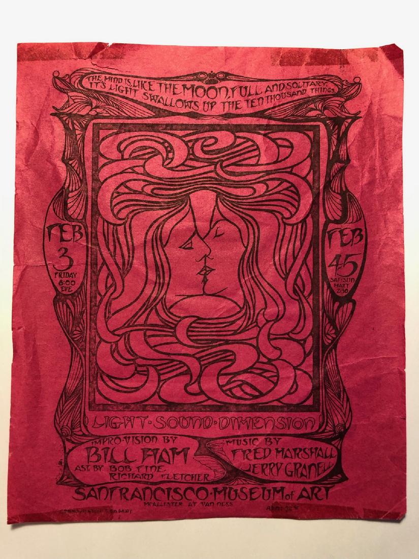 SUPER RARE SFMoA HANDBILL -: Title: SUPER RARE SFMoA HANDBILL - Size/Format: HANDBILL Additional Info:LIGHT SHOW by Fred Marshall and Jerry Granelli Light Sound Dimension: Bill Ham FRM670203-A-HB ARTIST: Stanley Mouse DATE: Feb 3
