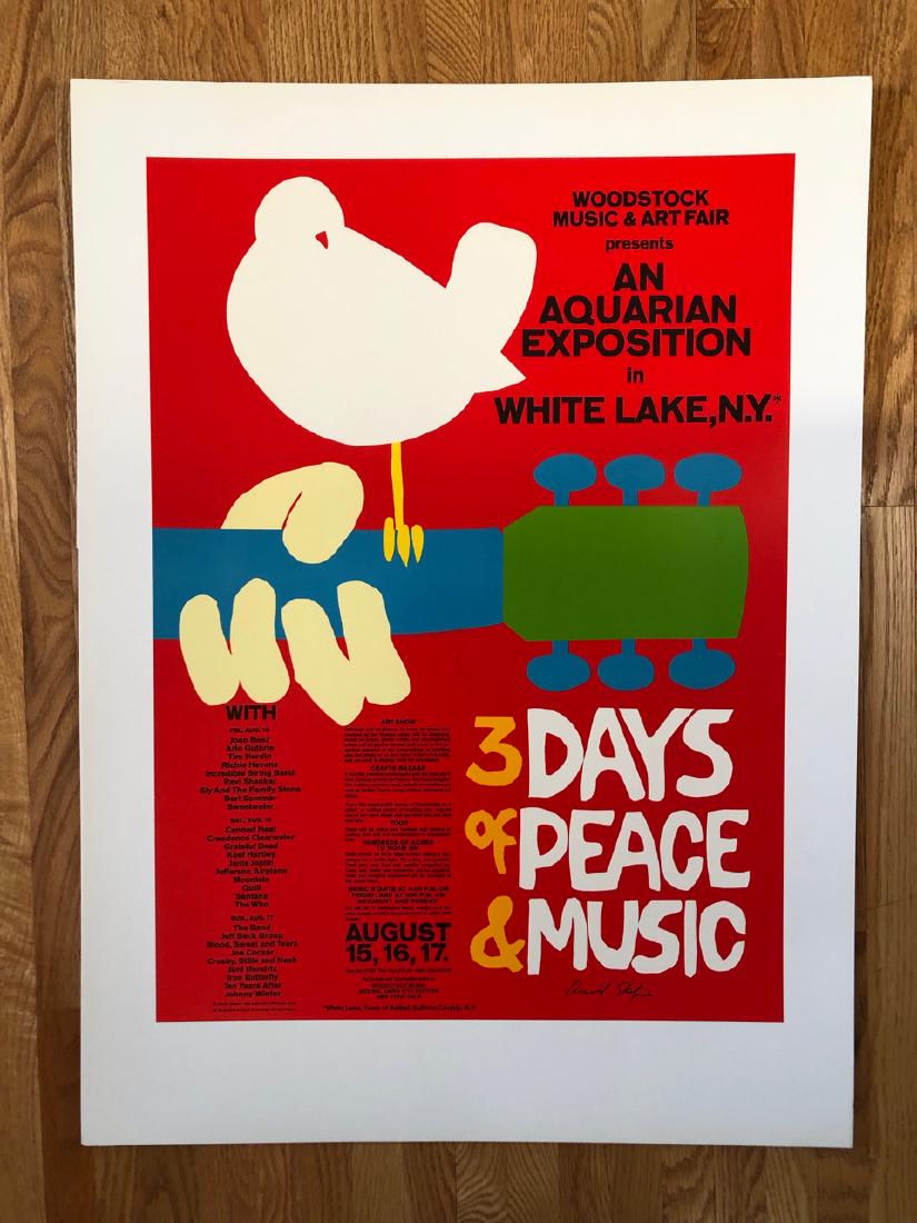 WOODSTOCK POSTER WITH COA: Title: WOODSTOCK POSTER WITH COA Size/Format: POSTER Additional Info:ORIGINAL AUTHORIZED 1994 25th ANNIVERSARY OF WOODSTOCK POSTER Created by Arnold Skolnick, the original artist for the 1969 Woodstoc
