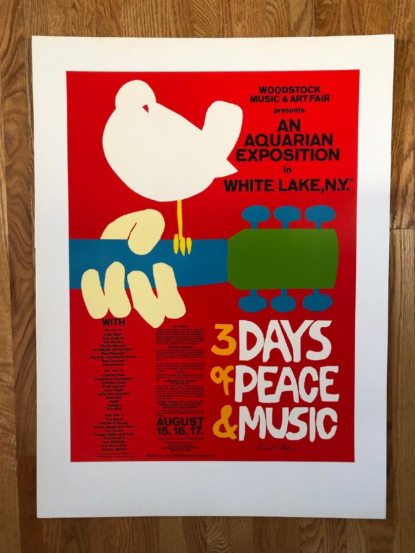 WOODSTOCK POSTER WITH COA: Title: WOODSTOCK POSTER WITH COA Size/Format: POSTER Additional Info:ORIGINAL AUTHORIZED 1994 25th ANNIVERSARY OF WOODSTOCK POSTER Created by Arnold Skolnick, the original artist for the 1969 Woodstoc