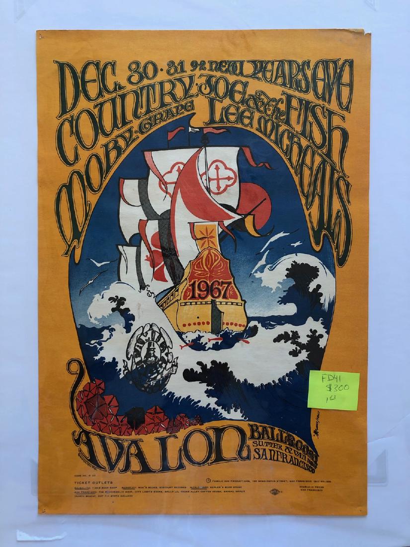 COUNTRY JOE FD41: Title: COUNTRY JOE FD41 Size/Format: POSTER Additional Info:COUNTRY JOE FD41 Art by Mouse and Kelley. With Moby Grape and Lee Michaels at the Avalon. 1st. Reserve: $100.00 Shipping: Domestic: Flat-rat