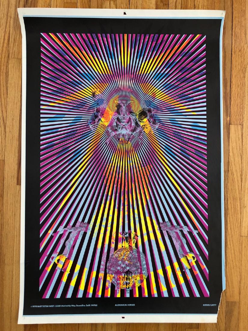EAST TOTEM WEST ALCHEMICAL HORSES: Title: EAST TOTEM WEST ALCHEMICAL HORSES Size/Format: POSTER Additional Info:EAST TOTEM WEST ALCHEMICAL HORSES- Art by SATTY - note tear in bottom right corner. In 1967-1968, a small group of immensel