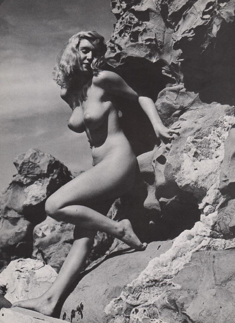 ANDRE DE DIENES - Nude with rock: Artist: ANDRE DE DIENES Print Title: Nude with rock Medium: photoengraving Printed 1966 in the USA Image size (inches) approx. 11.5 x 8.5” Andre De Dienes Dienes was a professional photographer, emp