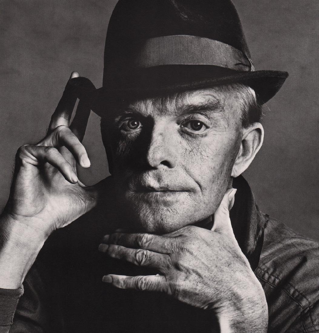 IRVING PENN - Truman Capote, New York, 1979: Artist: IRVING PENN Print Title: Truman Capote, New York, 1979 Medium: Photolitho Printed 1984 in the US Image size (inches) approx. 8 x 8” Irving Penn was an American photographer known for his fas
