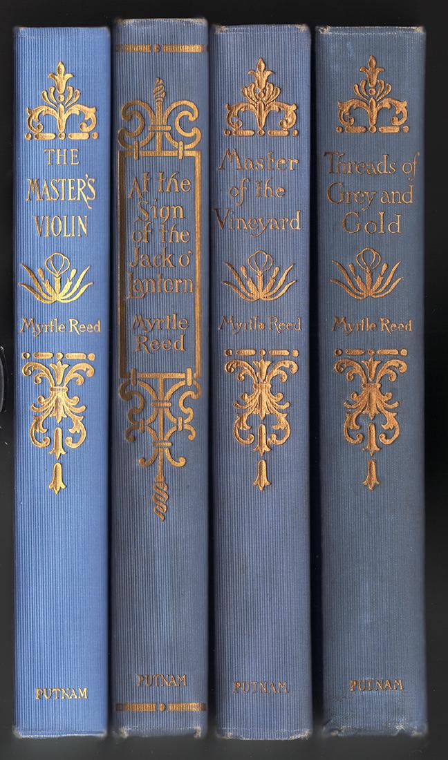4 Myrtle Reed books in clean condition: Four clean, sound and collectible books by Myrtle Reed with all covers designed by Margaret Armstrong and all published by G. P. Putnam’s Sons/The Knickerbocker Press. (1) Threads of Grey & Gold; pu
