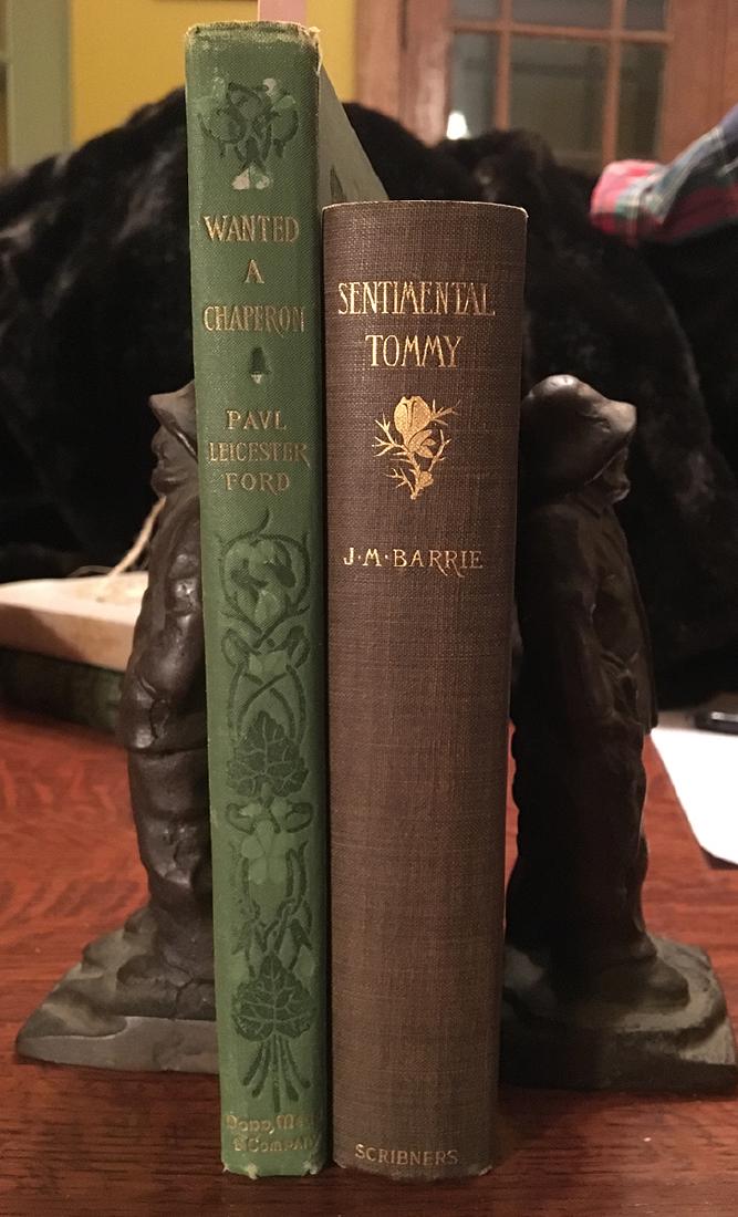 1st ed. by author of Peter Pan + another 1st ed.: Two lovely first editions from over 100 years ago. (1) Sentimental Tommy by J. M Barrie, the author of Peter Pan features eleven full-page illustrations by William Hatherell and a beautiful art nouvea