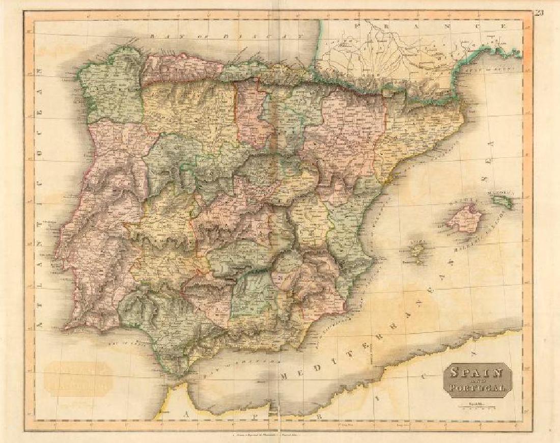 "Spain and Portugal" by John Thomson. Provinces. Iberia: TITLE/CONTENT OF MAP: 'Spain and Portugal' DATE PRINTED: c1817 IMAGE SIZE: Approx 55.0 x 68.0cm, 21.5 x 26.75 inches (Large); Please note that this is a folding map. TYPE: Antique early 19th century a