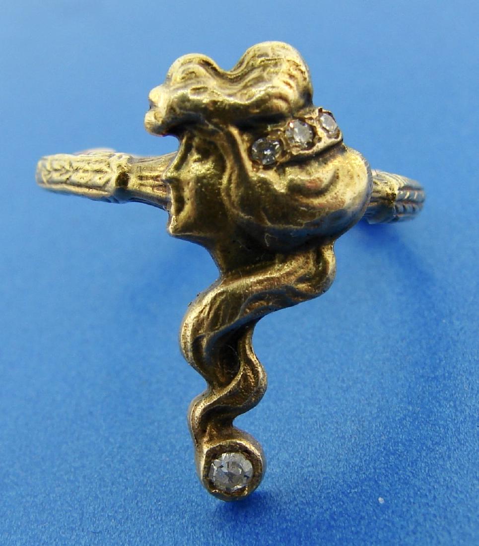 ART NOUVEAU 14k Yellow Gold Ring with Diamonds (1 of 4)