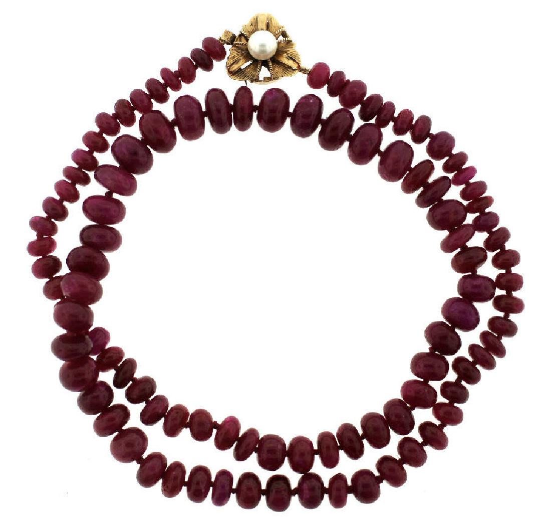 VINTAGE C.1960 RUBY GRADUATING BEAD NECKLACE 14K YELLOW (1 of 7)