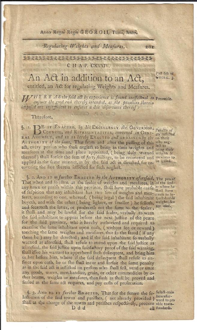 1771 Colonial Act Weights and Measures (1 of 2)