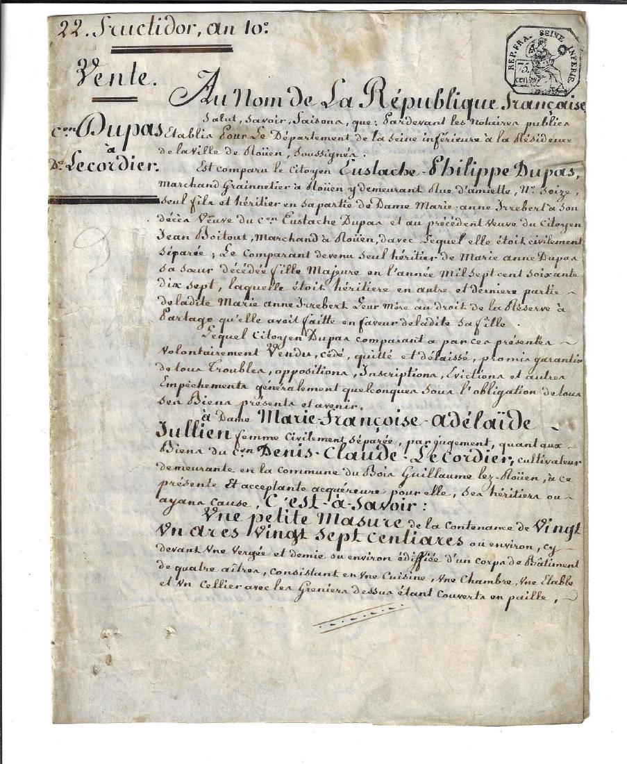 1803 French Republic Vellum Manuscript Property (1 of 2)