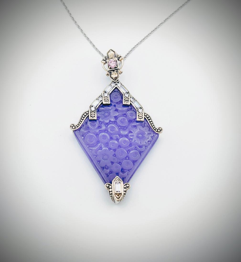 Necklace w Engraved Violet Jade Pendant w Pink (1 of 3)