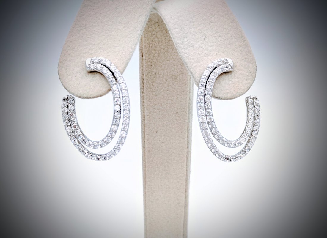 Sterling Silver Double Stranded CZ Earrings (1 of 3)