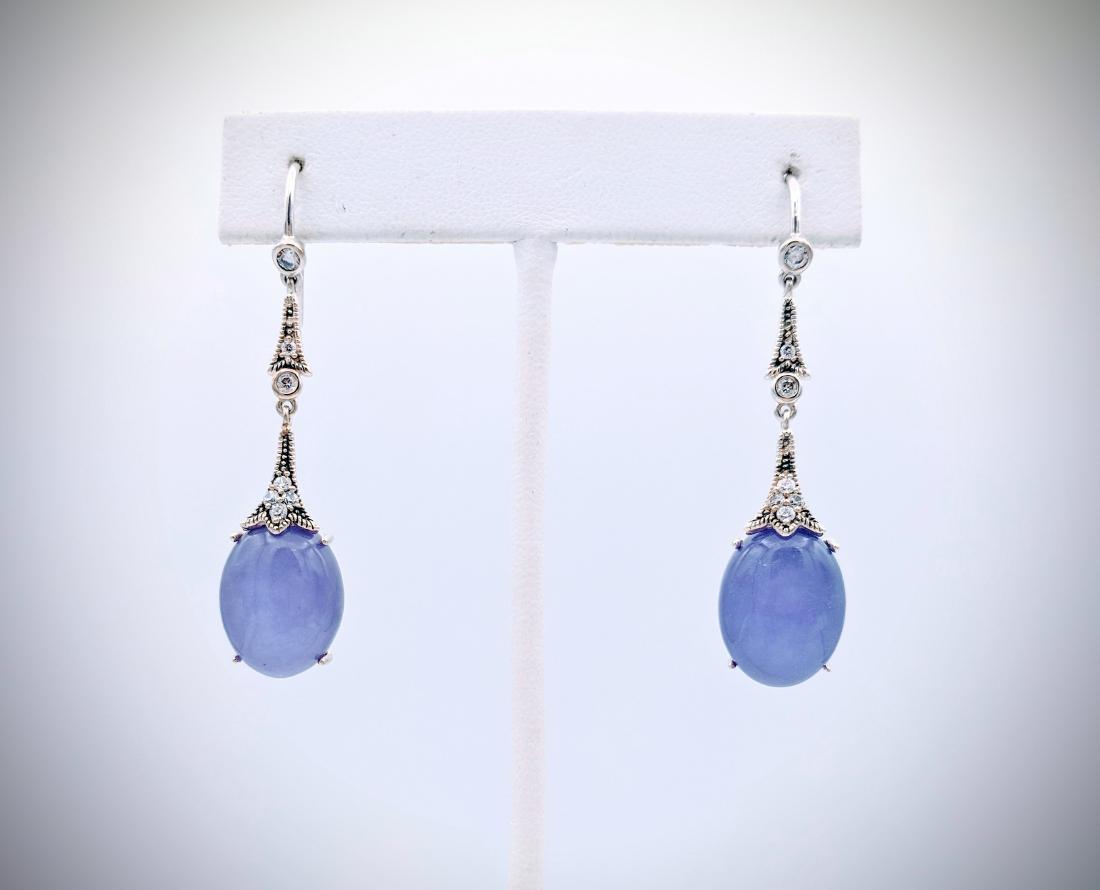 Sterling Silver Oval Violet Jade Earrings w CZs (1 of 3)