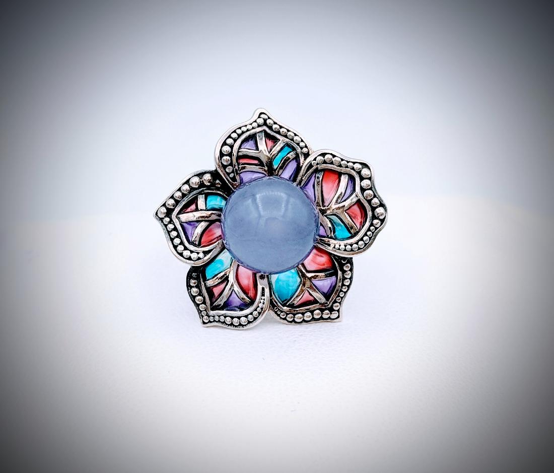 Sterling Silver Sz 7 Flowering Violet Jade Ring w (1 of 3)