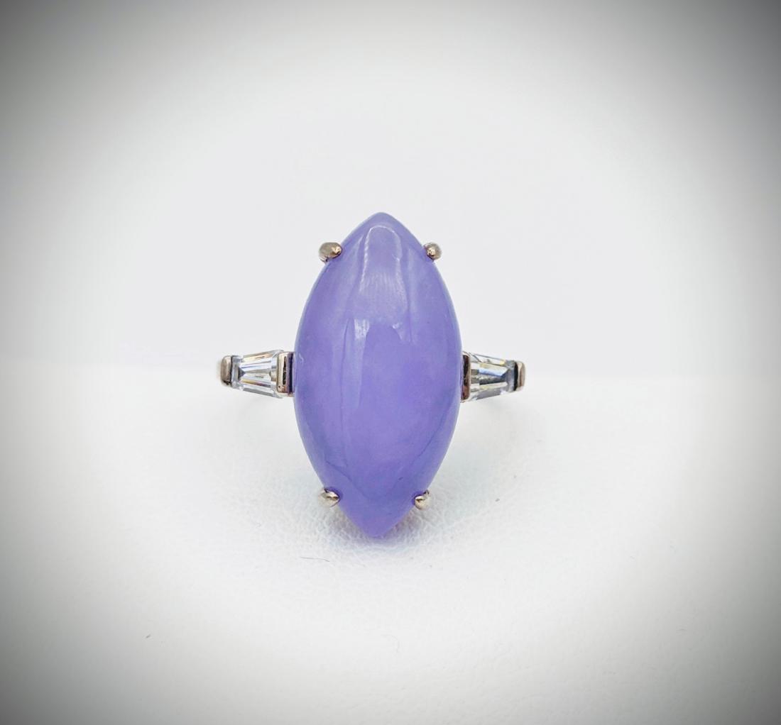 Sterling Silver Sz 7 Violet Jade Ring w CZs (1 of 3)