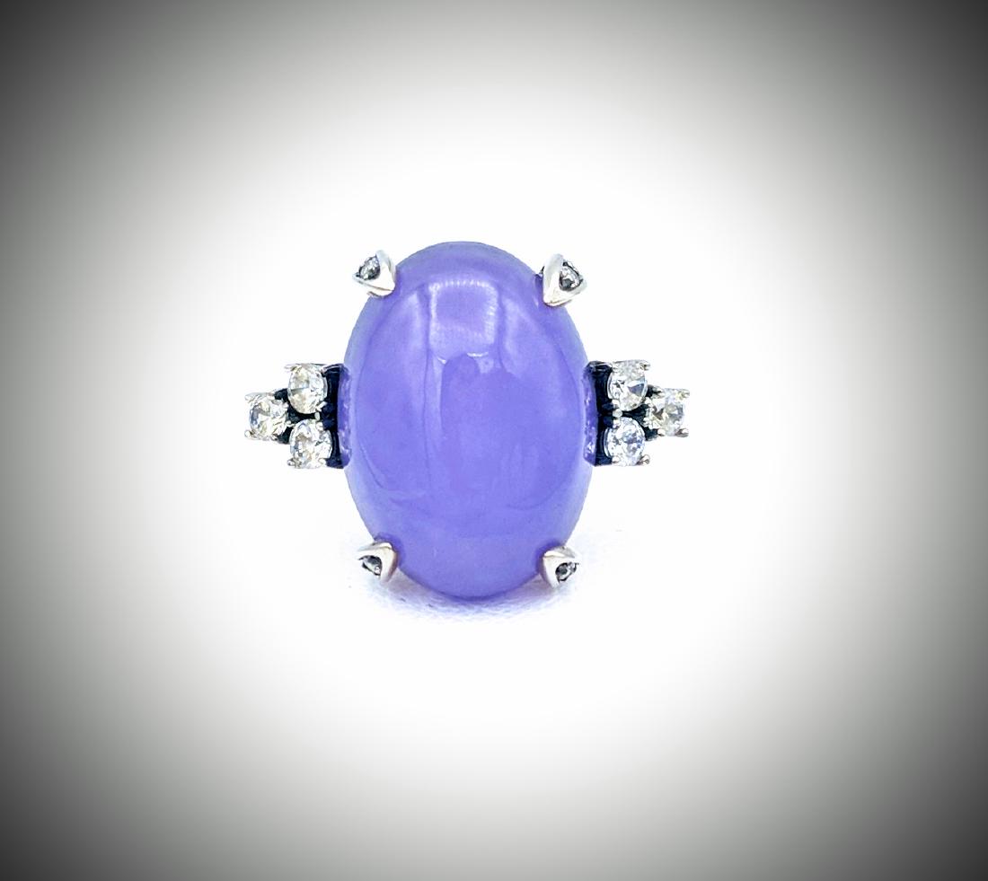 Sterling Silver Violet Jade and CZ Ring Size 7 (1 of 3)