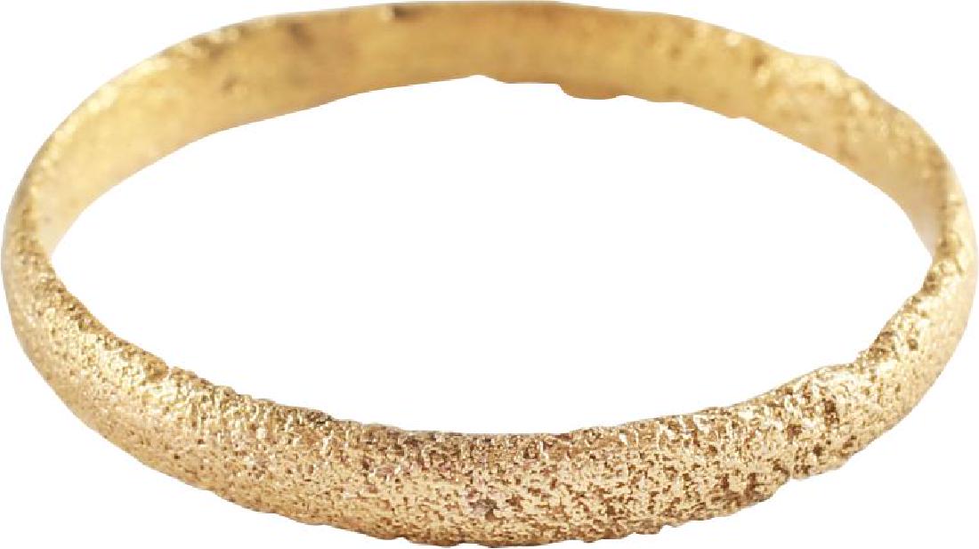 ANCIENT VIKING WEDDING RING C.850-1050 A.D. SIZE 8: No Reserve! Gilt bronze. Narrow, round faced band textured from burial. Size . Vikings exchanged rings on the pommel of the groom’s sword. Professionally refurbished with the gold overlay restored f
