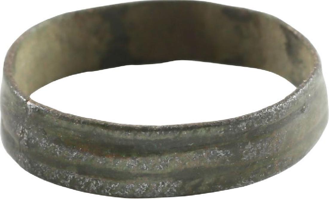 GOOD WOMAN’S VIKING WEDDING RING 866-1067 A.D. SIZE 7: No Reserve! Bronze. Broad band with two annular depressions resulting in a triband effect. Fine glossy patina. Gift boxed with certificate of authenticity. Shipping: Domestic: Flat-rate of of $9.95 (f
