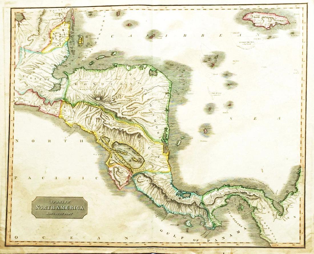 Thomson: Spanish North America / Central America: Cartographer: John Thomson Place/Date: Edinburgh / 1816 Size: 24 1/4" x 20" Condition: outline color; overall age toning; some overprinting and browning and staining in margins In Thomson's large-scal