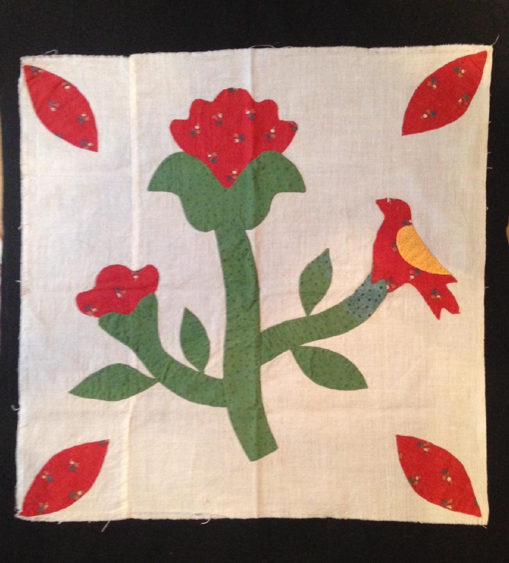 19thc Folk Art Hand Appliquéd Quilt Square With Bird (1 of 5)