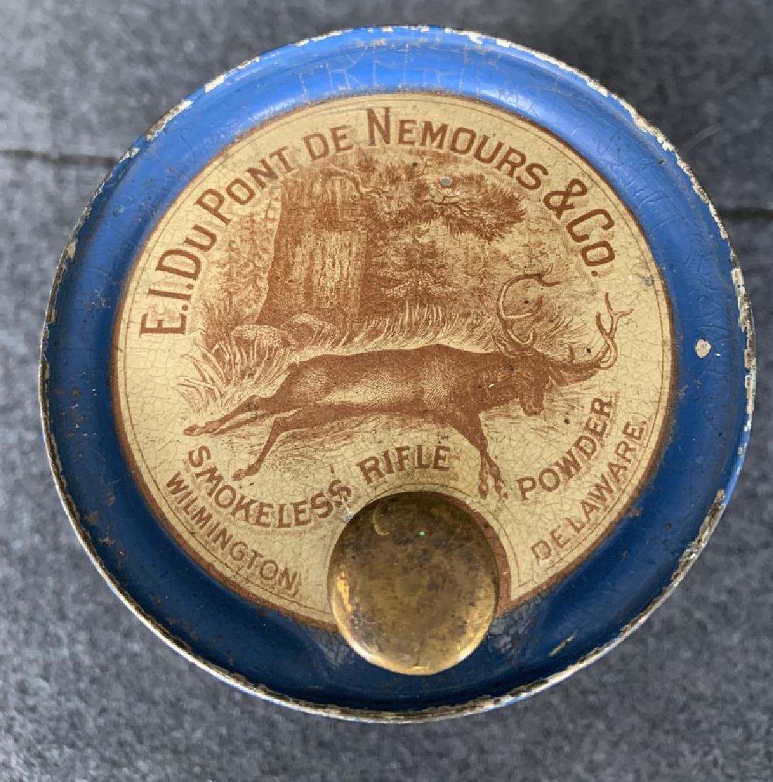 Dupont Gunpowder Tin - Barrel Shape W/ Buck Deer (1 of 4)