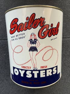 Chase & Sanborn Sample Coffee Tin W/ Box & Sailor Girl: Title: Chase & Sanborn Sample Coffee Tin w/ Box & Sailor Girl Oyster Tin Dimension: See description Provenance:The Chase & Sanborn tin comes in its original box along with a letter of invitation to sa