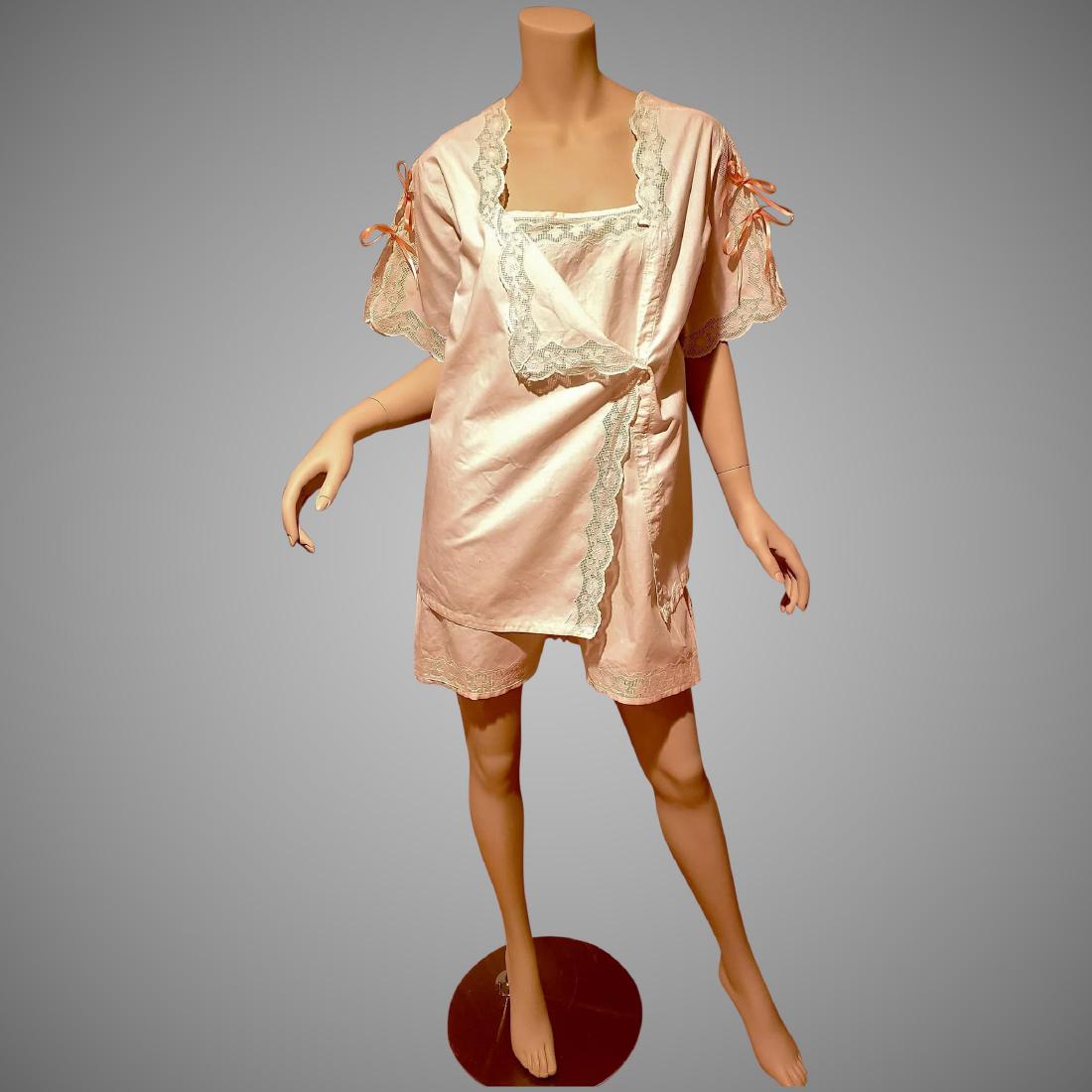 Antique Victorian Fancy Corset Bloomers/Jacket Ensemble: This ensemble is Exquisite, from the Victorian Era all hand made also the dentelle all done by hand. One piece Bloomers and the Bed jacket to go with. In amazing condition.except for a small tear in t