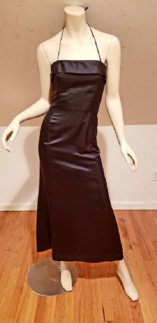 Vtg Lee Claire Couture shantung maxi w/bow: From the 1940's silk Shantung classic maxi dress with back kitten bow. The bodice has an inside Bustier with metal zipper and also a second metal zipper on the back outside closure. fully lined with O