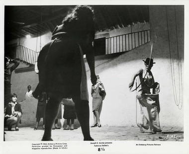 FELLINI 8 1/2 (1963) VINTAGE PHOTO CLASSIC IMAGE: Vintage original 8 x 10? (20 x 25 cm.) black-and-white single weight glossy print still photo, USA. Marcello Mastroianni, Anouk Aimee, Claudia Cardinale, Sandro Milo, Barbara Steele, Mark Herron,