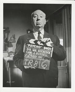 HITCHCOCK VINTAGE PHOTO 1960 WITH CLAPBOARD FOR PSYCHO