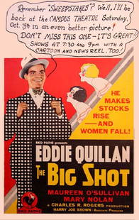 BIG SHOT (1931) ART DECO 22 X 14" WINDOW CARD POSTER: Vintage original 14 x 22? (56 x 71 cm.) window card poster, USA. The story of a young man (Quillan) who is raised on Horatio Alger stories and believes that hard work and fortitude will pay moff in