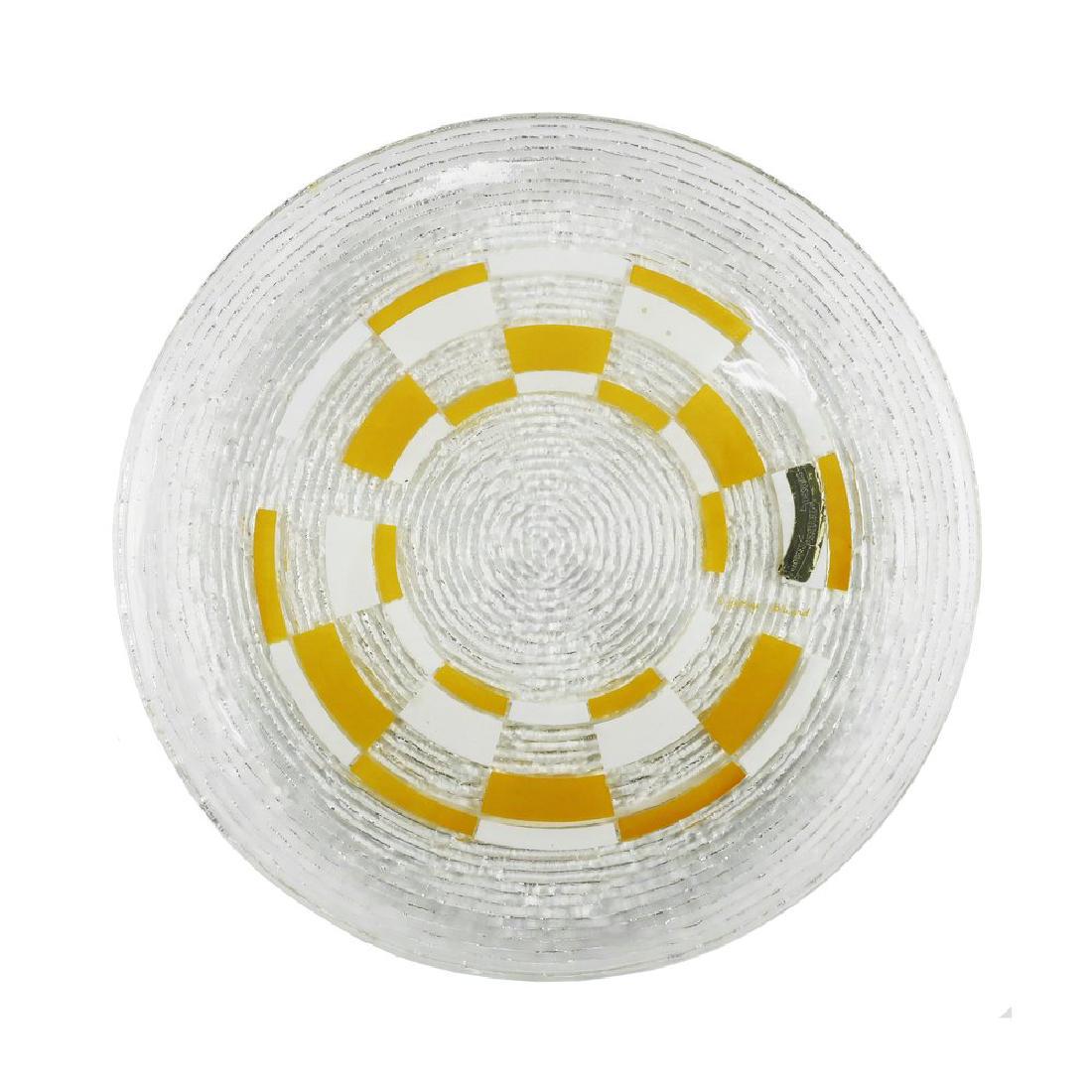 Mid-Century Round Georges Briard Serving Tray: Georges Briard, born Jascha Brojdo in Ukraine in 1917, was a prodigious designer from the 1950's-80's known for his signature dish and glassware. This round glass serving tray has a brutalist feel to