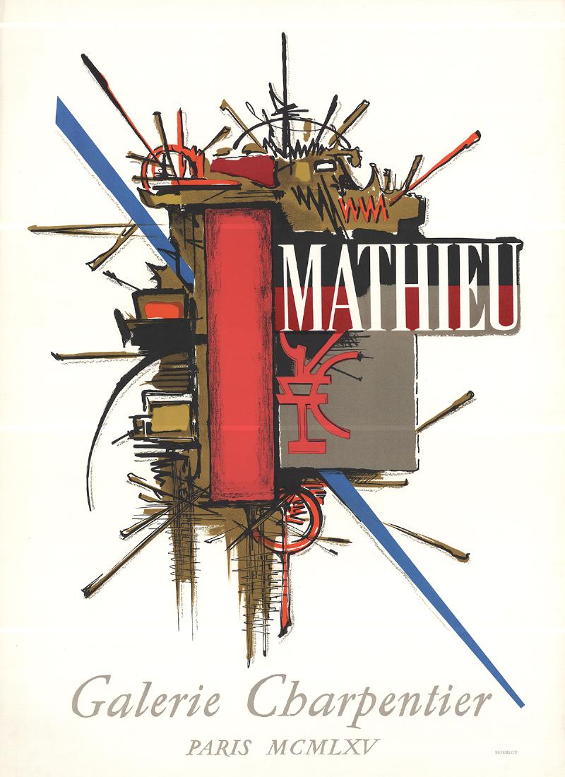 Galerie Charpentier-Georges Mathieu: Title: Galerie Charpentier Artist: Georges Mathieu Description:"Galerie Charpentier" by Georges Mathieu, 1965 Unsigned Lithograph. Paper size is 27.5 x 20 inches, with an image size of 27.5 x 20 inche