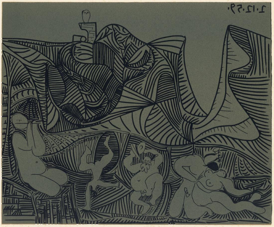 Pablo Picasso linocut "Bacchanal with Pair of Lovers (1 of 2)