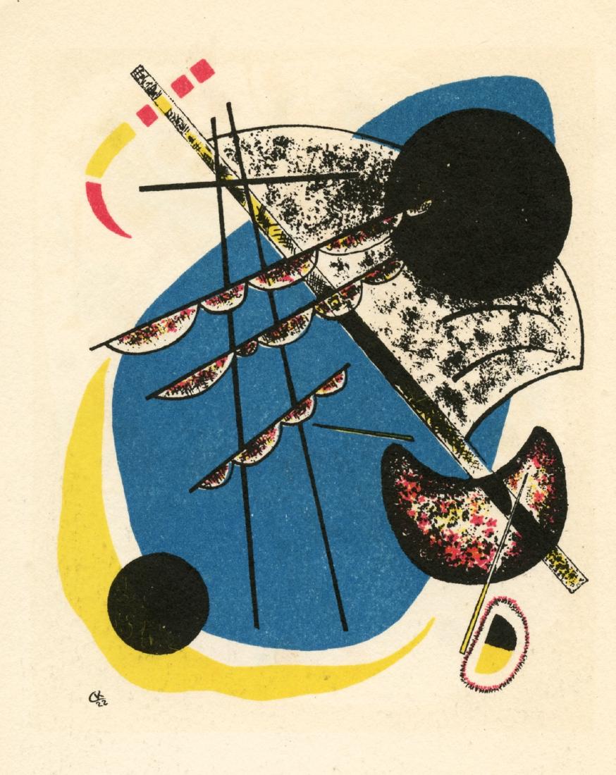 Wassily Kandinsky lithograph "Kleine Welten II": Medium: lithograph (after the original). Printed in Paris in 1954 by Mourlot and published by Berggruen for a scarce catalogue. Image size: 4 1/2 x 4 inches (115 x 97 mm). There is another lithograph 