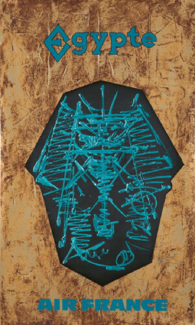 Original Vintage Poster Air France Travel Mathieu Egypt: This is an ORIGINAL FIRST PRINTING of this poster by Georges Mathieu. It measures approximately 24 x 39 inches, and is in A condition. Reserve: $300.00 Shipping: Domestic: Flat-rate of $25.00 to anywh